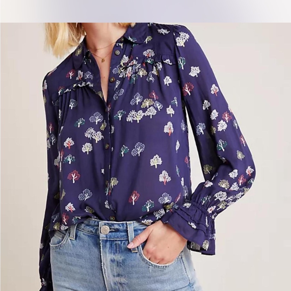 Anthropologie Navy Floral Blouse
